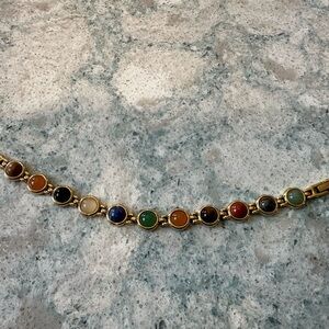 Gold Multicolor Semiprecious Gemstone Tennis Bracelet - Women
